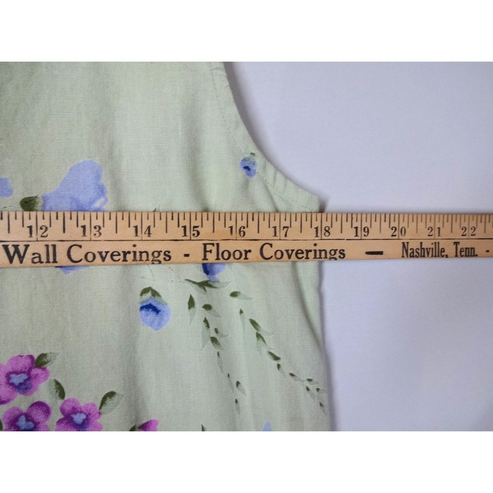 VTG 90s Linen Blend Floral Dress MP Sage Green Pockets Cottage Butter Mom Granny - Picture 4 of 7